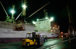 Carretilla elevadora en el puerto