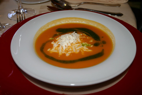 Tomato soup with cheese.